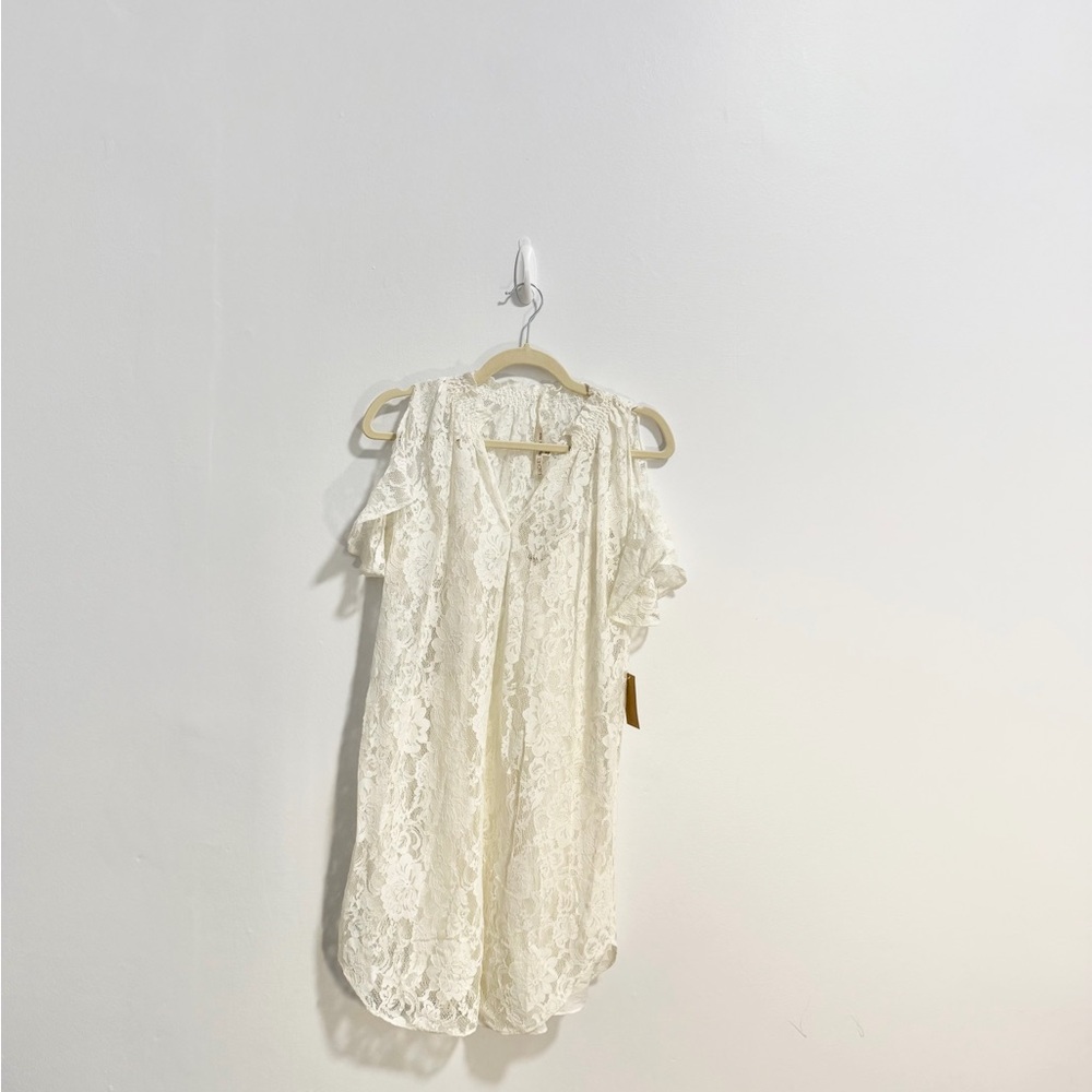 Rachel Roy White Lace Cold Shoulder Above The Knee Y2K Shirt Dress